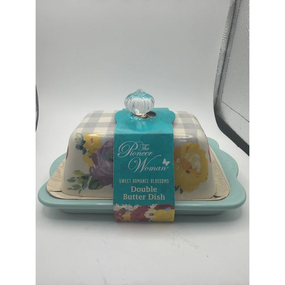 Pioneer woman Ceramic Double Stick Butter Dish With Lid Cover Stylish Serveware